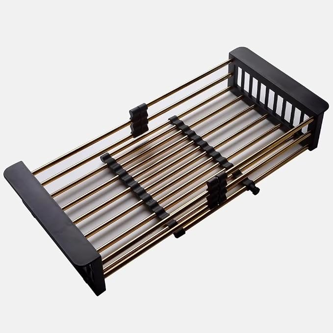 Gold Expandable Dish Drying Rack Over the Sink, Adjustable Stainless Steel Sink Drying Rack for Plates, Bowls & Utensils, Space-Saving Kitchen Counter Drainer(10-18 in)