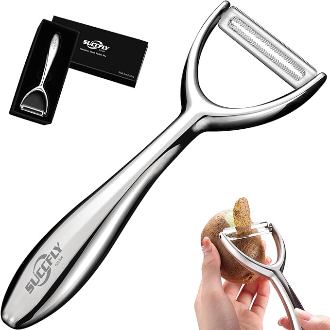 SUCCFLY Vegetable Peeler Stainless Steel, Premium Potato Peelers for Kitchen, Veggie Fruit Peeler, Apple Carrot Cucumber Peeler,Ultra Sharp Rotary Blade, Heavy Duty Ergonomic Handle (5-year warranty)