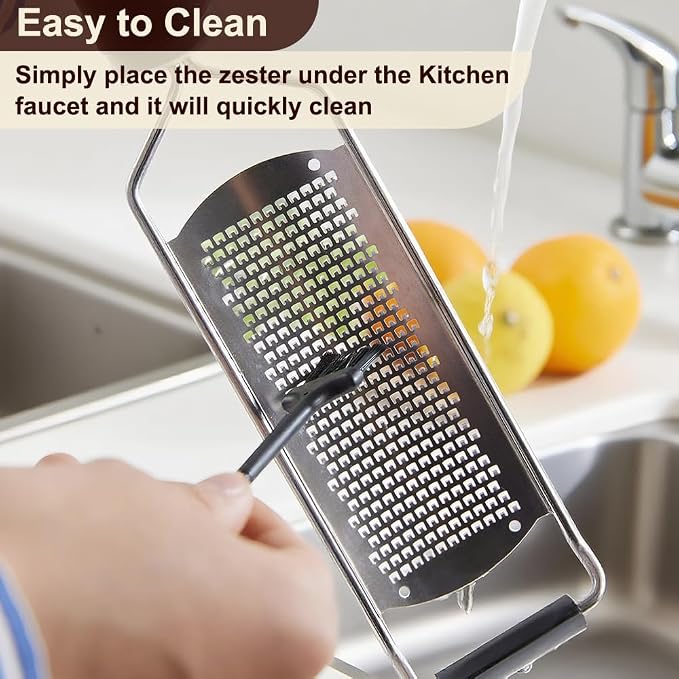 Upgraded Lemon Zester & Cheese Grater, Food Grade Stainless Steel None-Slip Hand Fine Grater for Garlic, Ginger, and Chocolate, Durable and Easy-To-Clean(Dishwasher Safe)