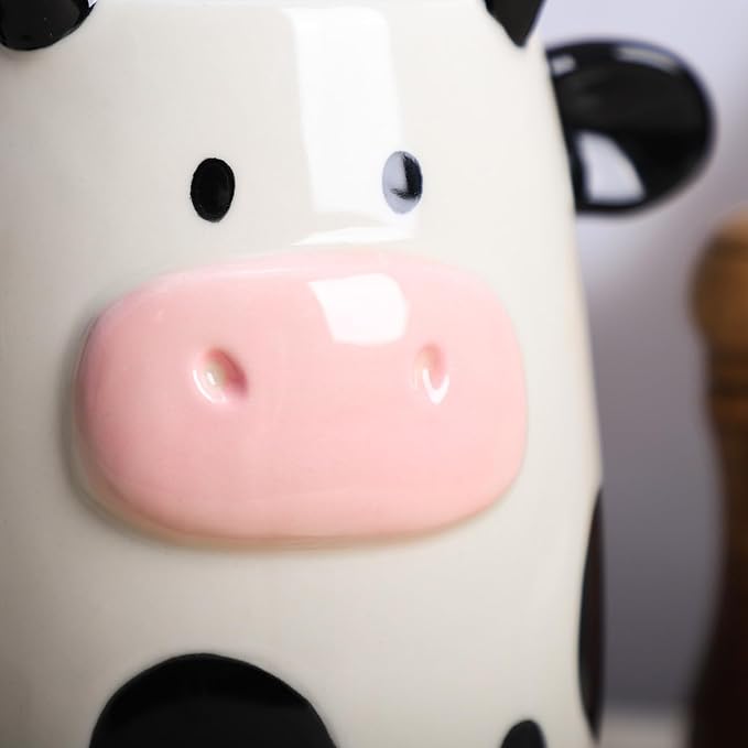 Ceramic Cartoon Cow Shaped Kitchen Utensil Holder, Large Cooking Utensil Crocks, Ceramic Utensil Organizer for Spatula, Kitchen, Home Decoration
