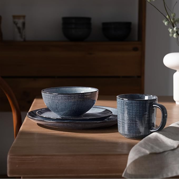 famiware Moonlight Coffee Mug Set of 4, 14oz Mug Set with Linen Finish, Coffee Cup Set with Handle for Latte, Cappuccino, Tea, Hot Cocoa, Microwave and Dishwasher Safe, Dark Blue