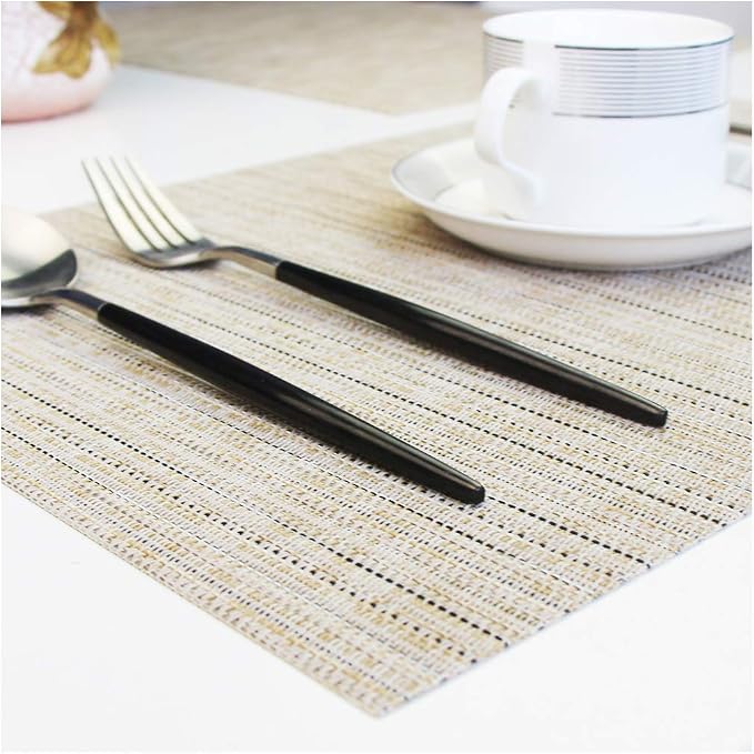 PIGCHCY Deep Beige Placemats Set of 8 Encryption Thickening Weave Heat-Resistant Placemat Washable Easy to Clean Table Mats for Dining Room and Decor (18 x 12 inch)