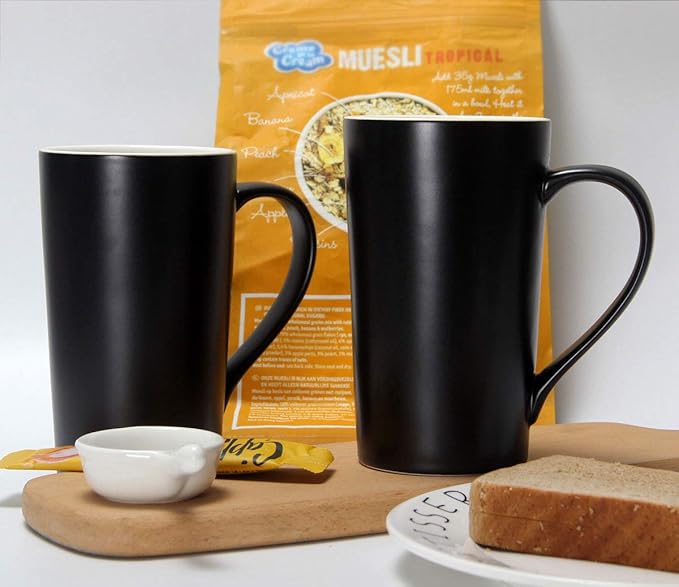 20 oz Large Coffee Mugs, M007 Plain Tall Ceramic Cup with Handle for Dad Men, Set of 2, Black
