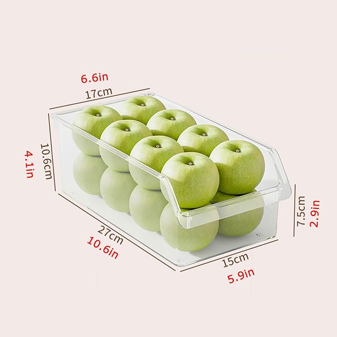 HUHJYUGE Pantry Organizers & Storage, Clear Plastic Fridge Organizer Bin for Vegetables, Fruits, Eggs, or Snacks, Open-Top Drawer Storage Box for Refrigerator, Freezer (27x17x10.6cm)