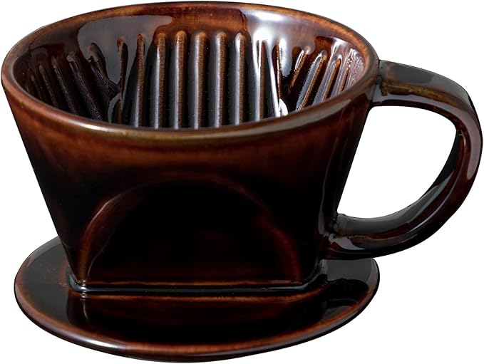 Asayu Japan Ceramic Coffee Pour Over Maker Set in Chocolate Brown, Slow Brewing Paper Filter Holder and Dripper with 3 Holes for Coffee and Tea (Coffee Dripper Cone)