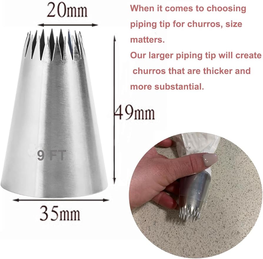 Piping Tips for Churro,Extra Large Star Tip for Piping Eclair,Mashed Potatoes,3 Pcs Churro Pastry Tips