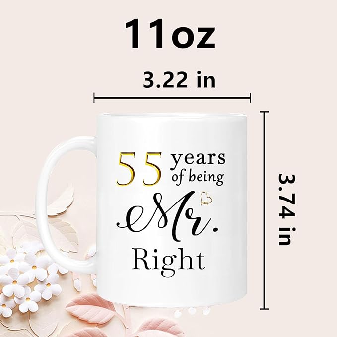 55th Anniversary Coffee Mugs Set of 2, 55 Year Anniversary Wedding Gifts Decorations for Couple Parents Grandparents Men Women Husband Wife Him Her, Gift Box Packaging, 11oz