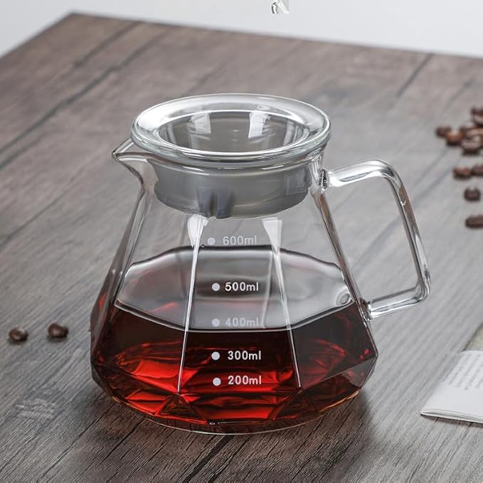 BeeCa Manual pour over coffee maker, Heat Resistant Glass | 20Oz+50 Filters 1-4 Cup, No plastic taste, Crystal clear glass, Dishwasher safe, Borosilicate glass