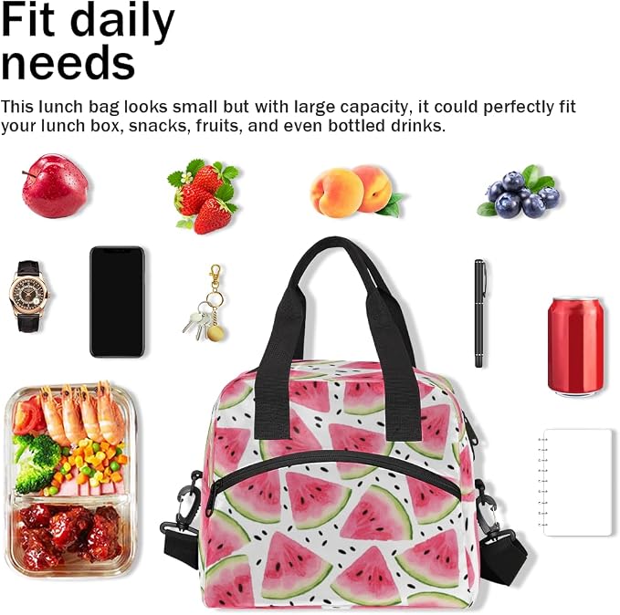 Watermelon Insulated Lunch Bag for Women Men Reusable Lunch Box Cooler Bag Large Leakproof Lunch Tote with Adjustable Shoulder Strap for Adult Work Picnic Camping Beach Office