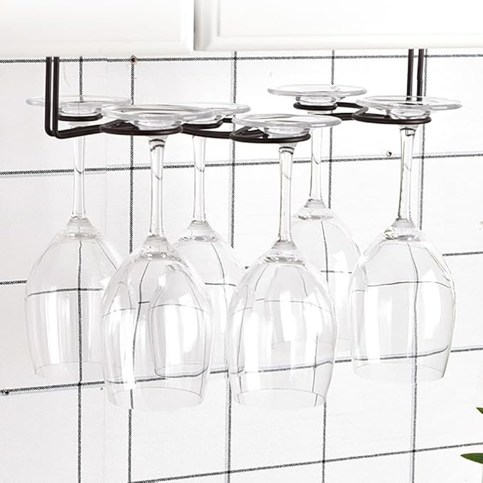 CAKERS Creative Hanging Stemware Display Rack|Screw Mount Iron Art Under Cabinet Wine Glass Rack|Glassware Drying Storage Hanger For Kitchen,Bar And Restaurant,Bronze,Small-32.5cm(12.7in)