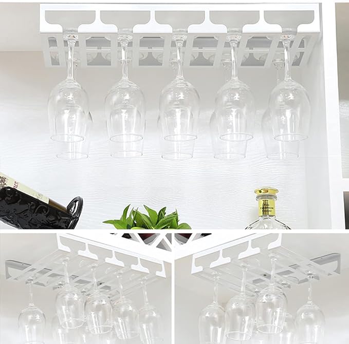Under Cabinet Stemware, Hanging Wine Glass Holder with Screws, Glasses Storage Hanger Iron Organizer for Home Kitchen Bar