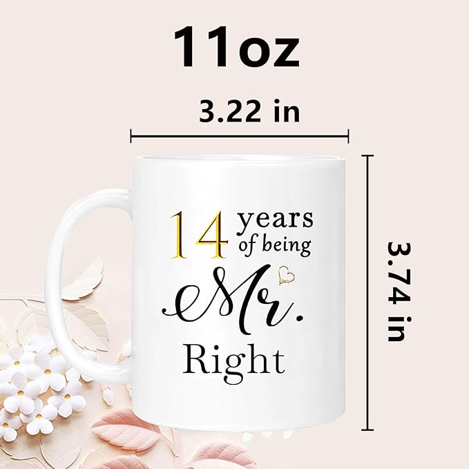 14th Anniversary Coffee Mugs Set of 2, 14 Year Anniversary Wedding Gifts Decorations for Couple Parents Men Women Husband Wife Him Her, Gift Box Packaging, 11oz