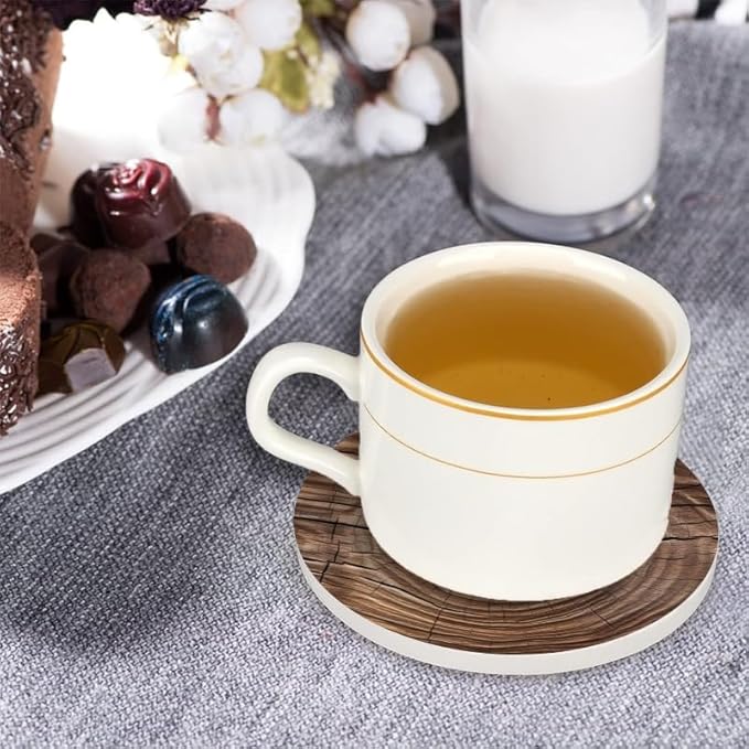 1 Pcs Coffee Cup Coasters for Drinks, Cross Section of Tree Round Absorbent Non-Slip Ceramic Stone Cork Coasters for Kitchen Living Room Office Decoration Bar (4 * 4 Inch)