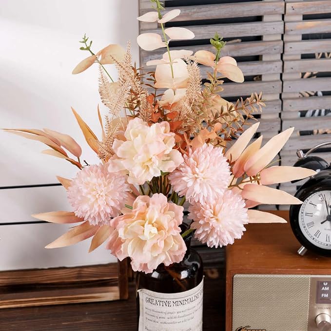 KIRIFLY Artificial Fake Flowers Plants Silk Flower Arrangements Wedding Bouquets Decorations Plastic Floral Table Centerpieces for Home Kitchen Garden Party Décor (Light Pink)