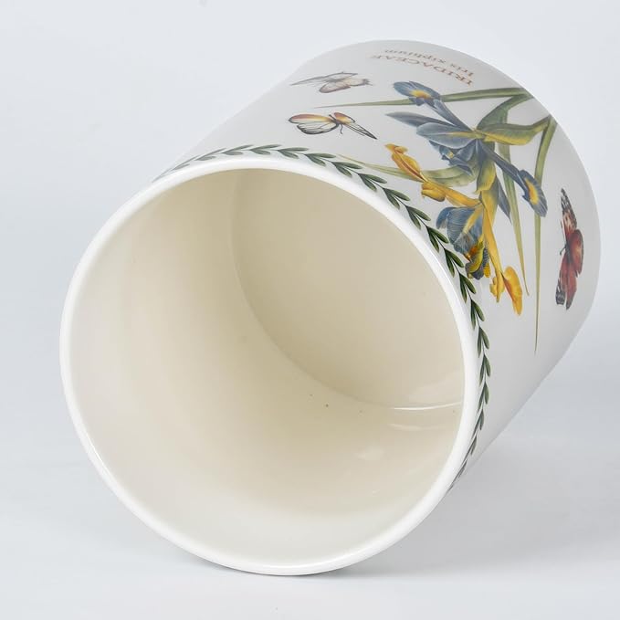 Floral Kitchen Utensil Holder, 7.1 Inch Large Ceramic Crock, Sunflower Pattern, White Kitchen Counter Organizer (iris)