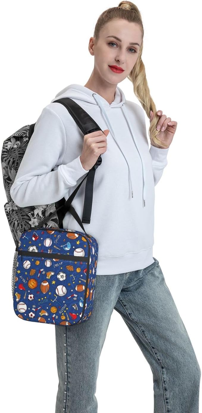 Gianlaima Football Volleyball Basketball Ball Insulated Lunch Box For Women And Man, Portable Lunch Bags Reusable Cooler Tote For Office Work Travel Picnic Camping Beach