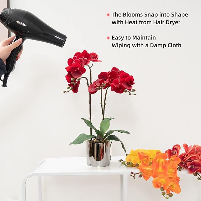 CXGS Artificial Orchid Flower Plant Real Touch Faux Orchids in Ceramic Vase Red 19.7'' Fake Phalaenopsis Flower Arrangement Centerpiece Home Indoor Decor