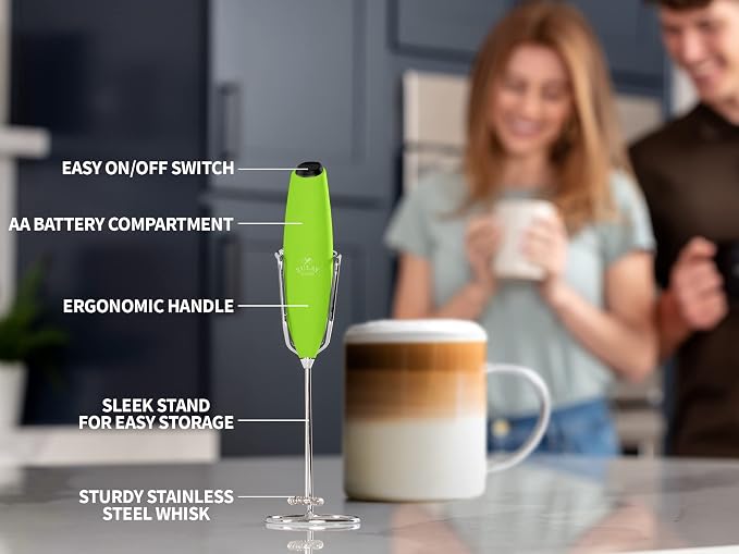 Zulay Kitchen Milk Frother Wand – High-Speed Handheld Frother with Upgraded Stand – Electric Foam Maker with Stainless Steel Whisk
