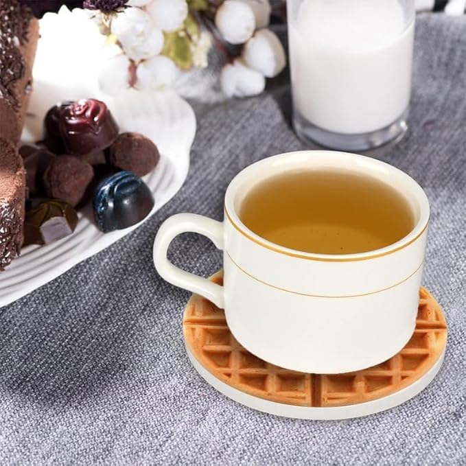 Ceramic Stone Coasters for Drinks Set of 1, Squares Araffe Waffles Round Absorbent Cup Coasters Protection for Coffee Table Kitchen Counter Decor (4 * 4 Inch)