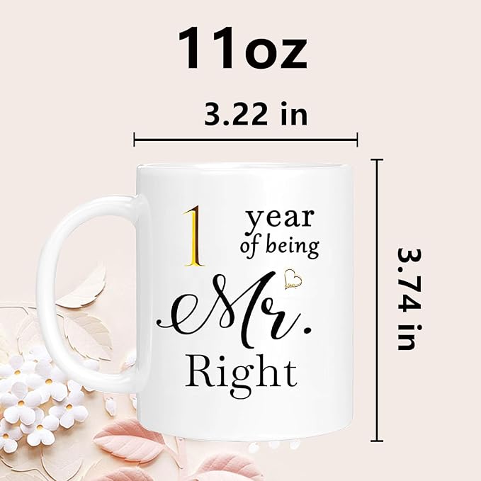 1st Anniversary Coffee Mugs Set of 2, First 1th One Year Anniversary Engagement Gifts for Boyfriend, Girlfriend, Wife Husband Parents Couple, 11oz