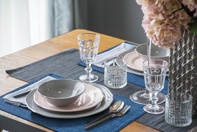 homing Faux Cotton Linen Placemats Set of 6, Cloth Washable Farmhouse Dining Table Mats for Indoors & Outdoors, Easy to Clean, Navy Blue, 13 x 19 Inch