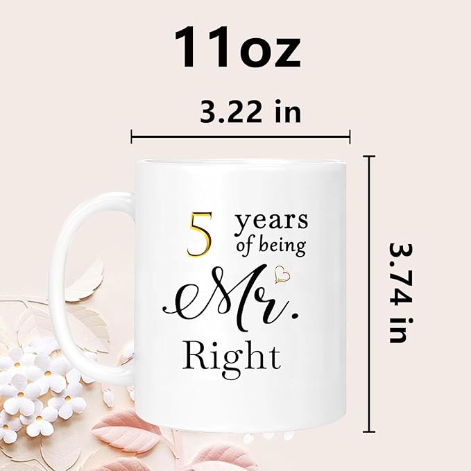 5th Anniversary Coffee Mugs Set of 2, 5 Year Anniversary Wedding Gifts Decorations for Couple Parents Men Women Husband Wife Him Her, Gift Box Packaging, 11oz