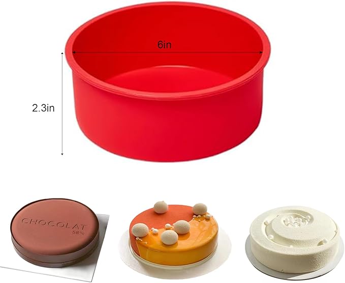 saphe Silicone 6 Inch Cake Pans - Round Baking Molds, Set of 4 Cake Molds for Layer Cake, Cheesecake, Rainbow Cake