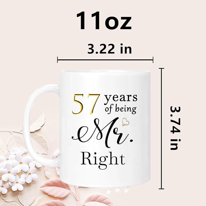 57th Anniversary Coffee Mugs Set of 2, 57 Year Anniversary Wedding Gifts Decorations for Couple Parents Grandparents Men Women Husband Wife Him Her, Gift Box Packaging, 11oz