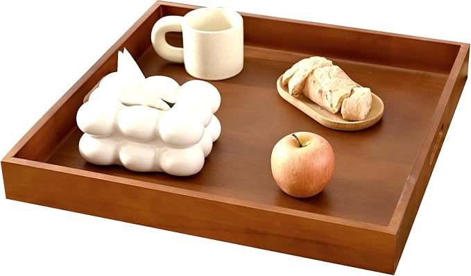 20 Inch Extra Large Square Serving Tray HeavyDuty Pine Wood Tray for Oversized Ottoman Coffee Table and Counter Giant Decorative Organizational Tray Extensive Kitchen Serveware