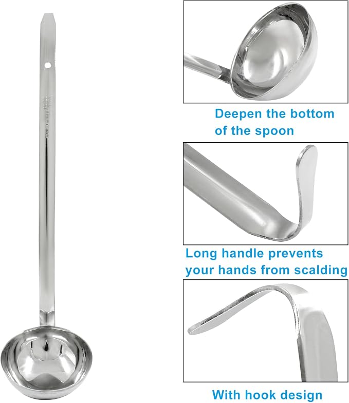 Piutouyar 3 Pcs 4 oz Soup Ladle Set, Stainless Steel Ladle with Long Hooked Handles Kitchen Cooking Serving Ladle Accessories for Cooking Soup Sauce Stews