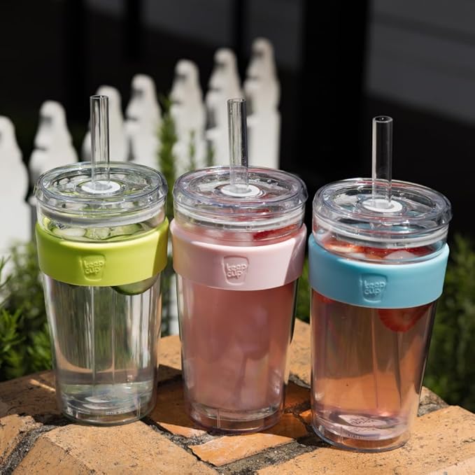 KeepCup Cold Cup - Longplay Double wall Glass Ice Coffee Tumbler with Lid and Straw - 16oz (454ml) - Pashmak