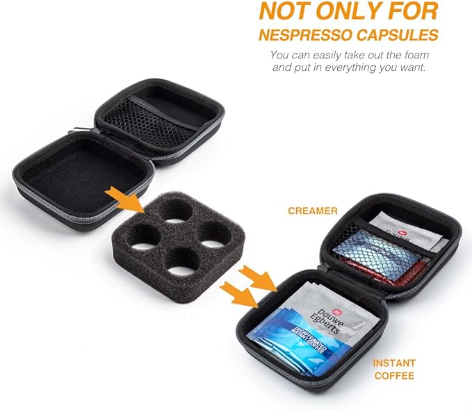 Protective Carrying Case For Nespresso & Compatible Capsules Portable Espresso Maker Coffee Pod Holder PU Material Hard Shell Portable Grey(Holds 4 Pods)