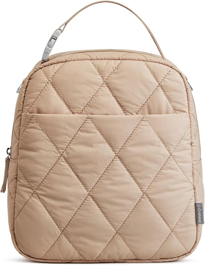 G4Free Large Insulated Lunch Bag, Leakproof Quilted Lunch Box Women Men, Reusable Puffer Lunch Bag For Work Picnic Travel, Khaki