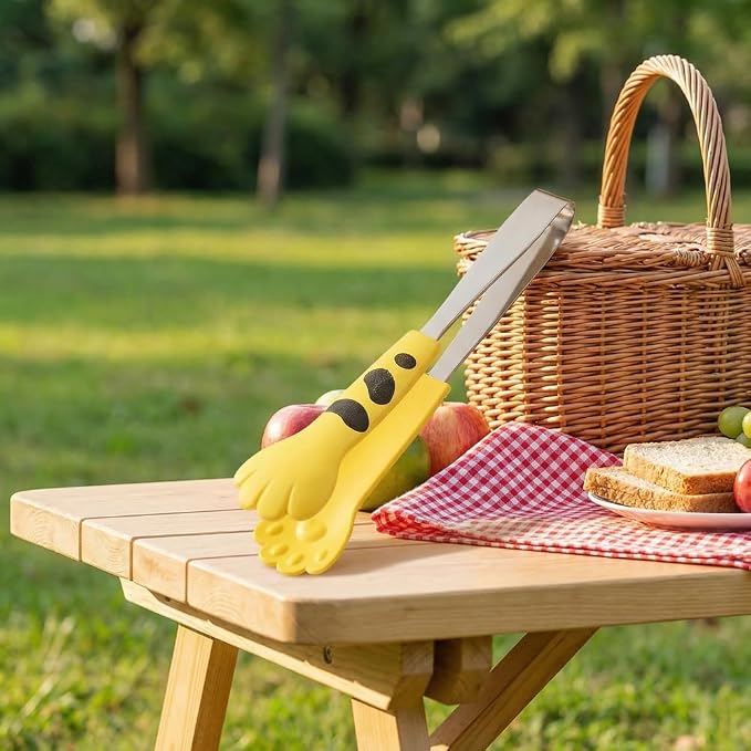 Kitchen Cooking Tongs – Cute Paw Shape Stainless Steel Salad Tongs for Cooking and Barbecue, Food Serving Utensil with Non-Slip Grip(Yellow Small)