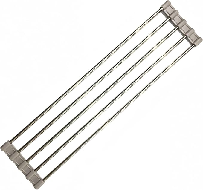 Ahyuan Roll up Dish Drying Rack Over The Sink Kitchen Roll up Sink Drying Rack Portable Dish Drainer Foldable Dish Drying Rack (Warm Gray, 17.8''X3.7'')