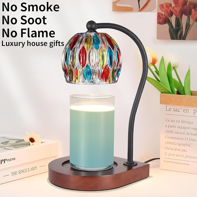 Electric Candle Warmer Lamp with Timer&Dimmable for Jar Scented Candles, Wax Melting Tabletop Light Suitable as a Home Decor Thanksgiving Christmas Day Gift for Women Mom, with 2 Bulbs(7 Colors)