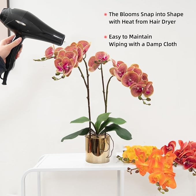 CXGS Artificial Orchid Flower Plant Real Touch Faux Orchids in Ceramic Vase Purple Dapple 19.7'' Fake Phalaenopsis Flower Arrangement Centerpiece Home Indoor Decor