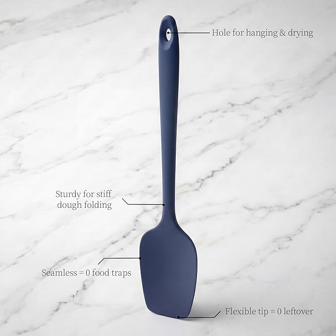 600ºF Heat Resistant Spatulas, High Heat Food Safe Semless Kitchen Silicone Scraper Set for Cooking Baking Mixing Scraping Stirring Nonstick Cookware Pan Bowl (2Pcs,Midniaht Blue)