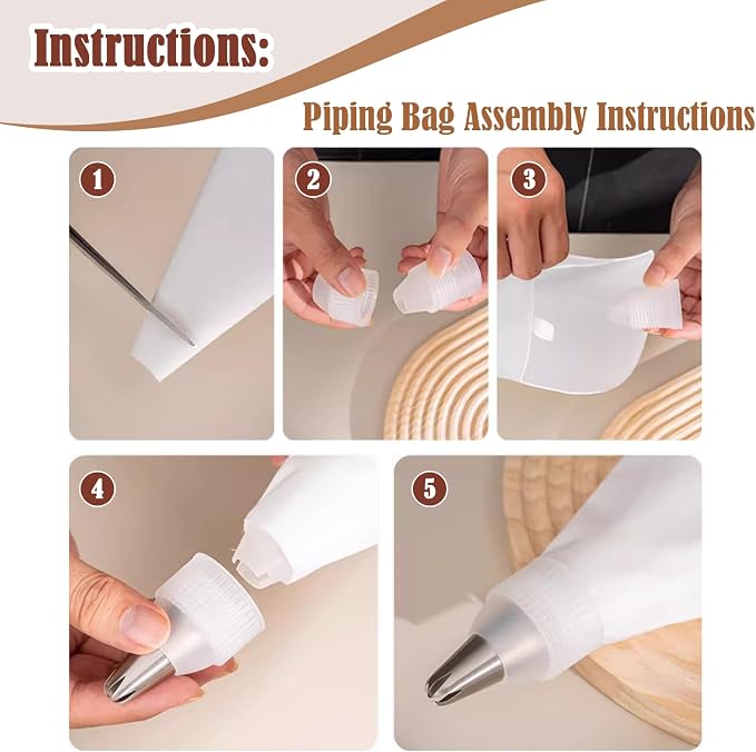 9-Piece Reusable Piping Bags and Tips Set- Cotton Baking Kit with Coupler, Stainless Steel Nozzles & Cleaner for Cakes/Cupcakes/Cookies Decorating