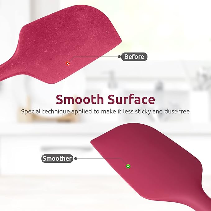 U-Taste Flat Spatula & Spoon Spatula: 11.38in 600ºF Heat Resistant Silicone Bowl Scraper, Flexible Rubber Kitchen Cooking Mixing Utensil with Upgraded Non-Stick Surface (Set of 2, Red)