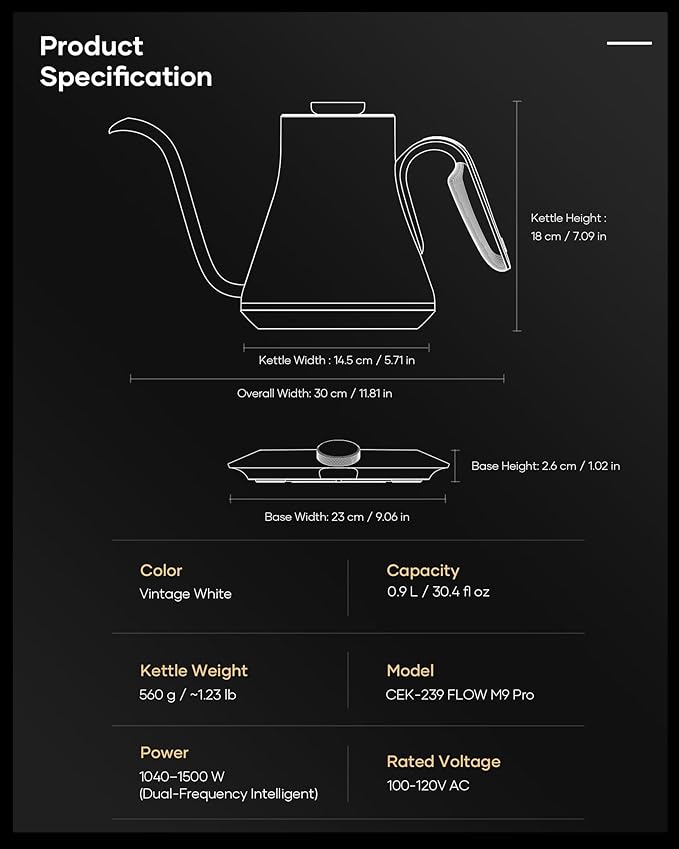 Cocinare x Chanoir Gooseneck Electric Kettle, ±0.5°F Precision Temperature Control for Pour-over Coffee & Tea, 0.9L, Limited Artist Collaboration