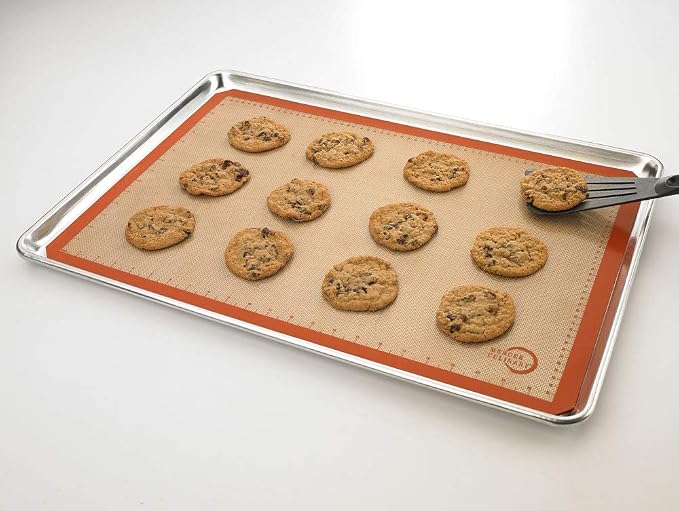 Mercer Culinary Silicone Bake Mat, Full Size, 16.5-Inch x 24.5-Inch, Orange border
