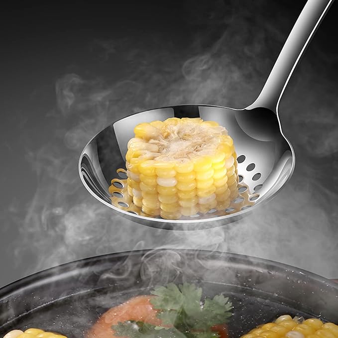 Soup Spoon Stainless Steel Heavy Duty Big Soup Ladle Colander Serving Spoon with Attractive Mirror Finish, Perfect for Hotpot Stirring, Serving Soup, Deep Wide Enough 2PCS (Soup Spoons - 12")