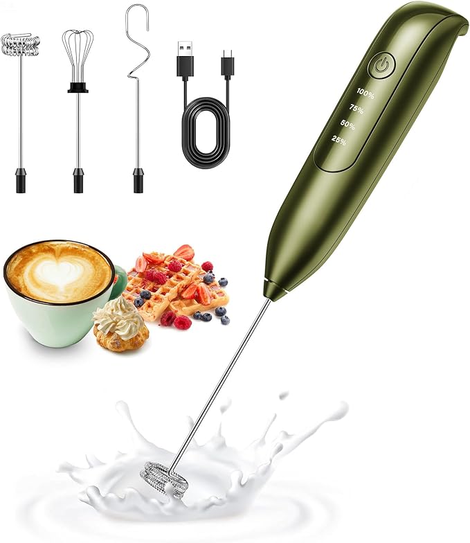 Electric Milk Frother Handheld: coffee frother rechargeable 3 in 1 - LED Display, Wireless Charging - Space Grey