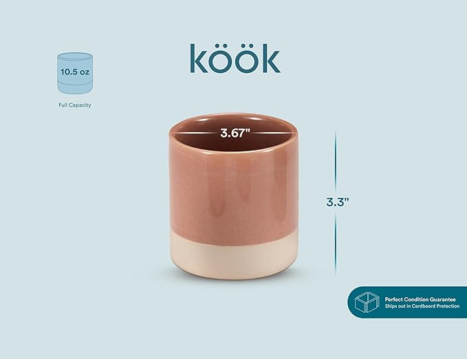 KooK Latte Cups, Ceramic Artisanal Stoneware, No Handle, Japanese Tea Cups, For Coffee, Tea, Cocoa, Microwave and Dishwasher Safe, Multicolor, 10.5 oz, Set of 4
