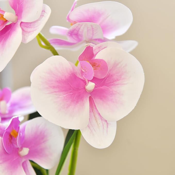Artificial Real Touch Orchid Flowers in Pot Fake Phalaenopsis Flower with White Ceramic Vase Faux Orchids Arrangement for Home Table Office Wedding Party Decoration (Light Purple)
