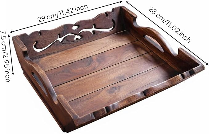 Generic Beverage Tray Wooden Tray Smooth Polished Surface Household Storage for Living Room, Small 29x28x7.5cm