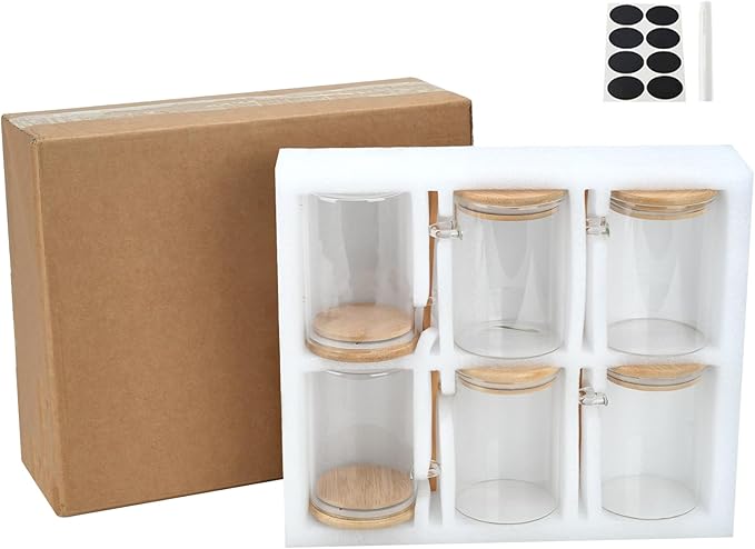 6-Pack 16oz Glass Meal Prep Jars with Lids & Spoons - Stackable Overnight Oats Containers, Airtight Cereal & Yogurt Jars for Kitchen & Pantry Organization