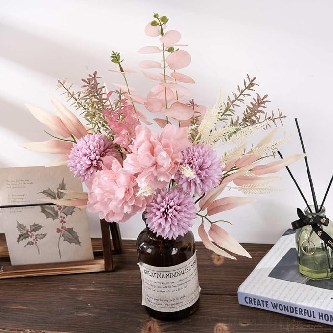 KIRIFLY Artificial Fake Flowers Plants Silk Flower Arrangements Wedding Bouquets Decorations Plastic Floral Table Centerpieces for Home Kitchen Garden Party Décor (Pink Purple)
