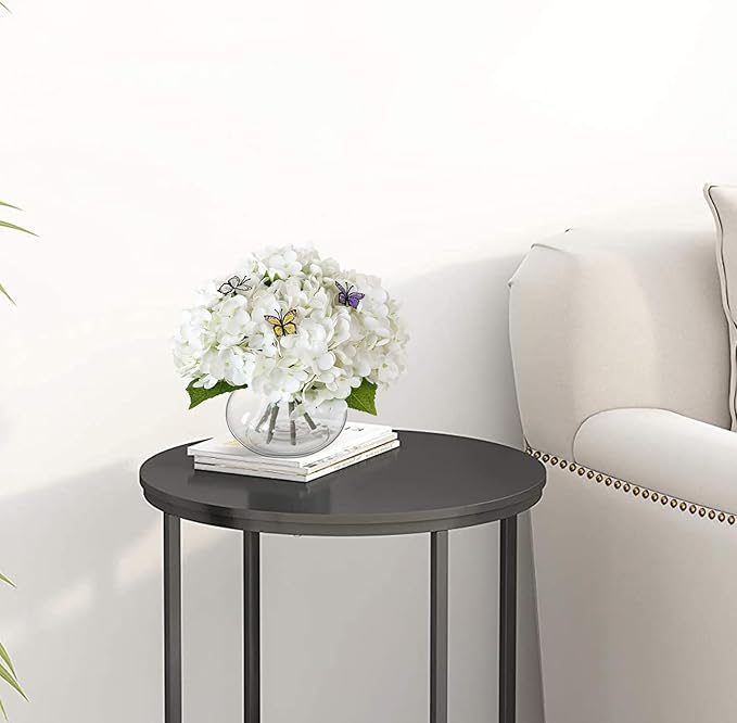 Leftover Hydrangea Artificial Flowers with Vase,White Real Touch Hydrangea Flowers with Butterfly,Faux Hydrangea Flowers for Floral Centerpieces for Tables,Home Decor,Wedding Decor,Coffee Table Decor